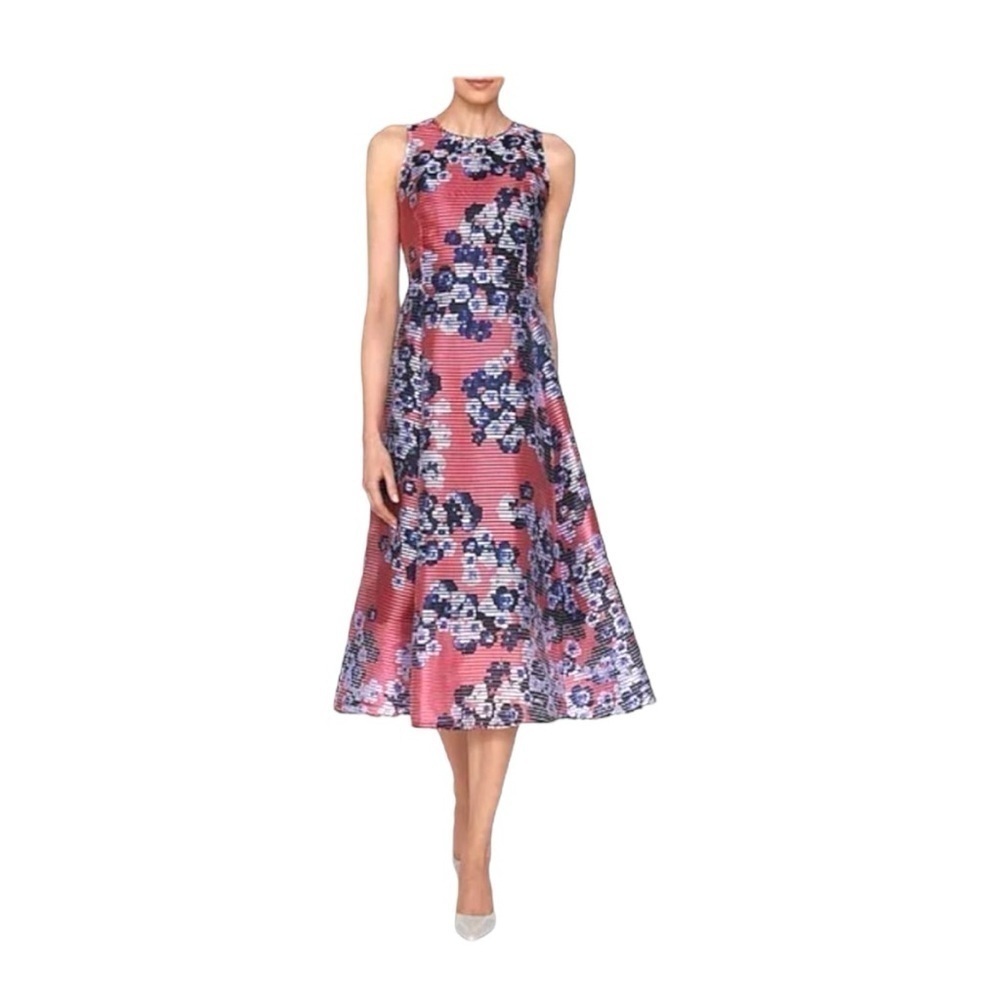 New L.K. Bennett Occa A Line Dress Empire Waist Sheer Pink Floral Women 8